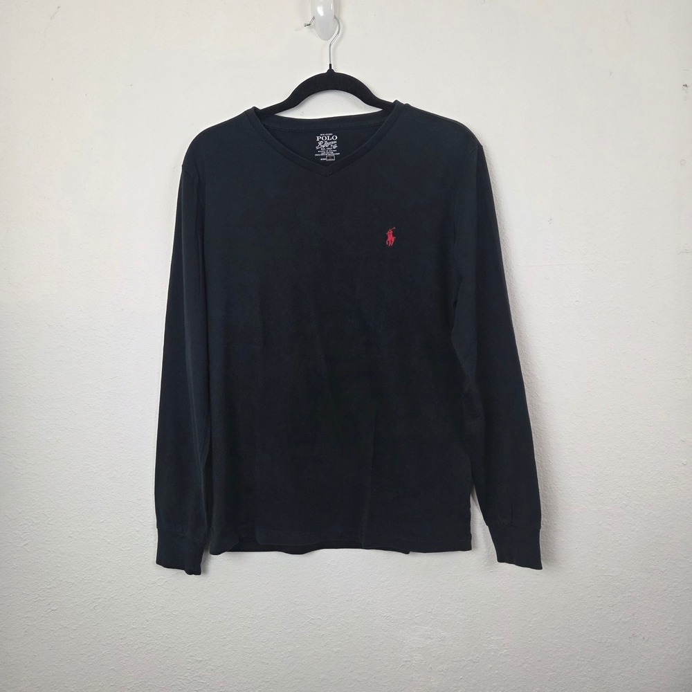 Polo Ralph‎ Lauren Mens Small Black V-Neck Long Sleeve T-Shirt Pony Logo RN41381